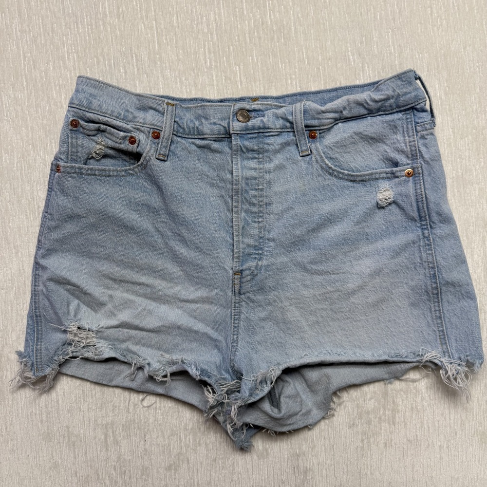 Gap Sky High Cheeky Denim Shorts Womens 32/14 Blue High Rise Frayed Button Fly